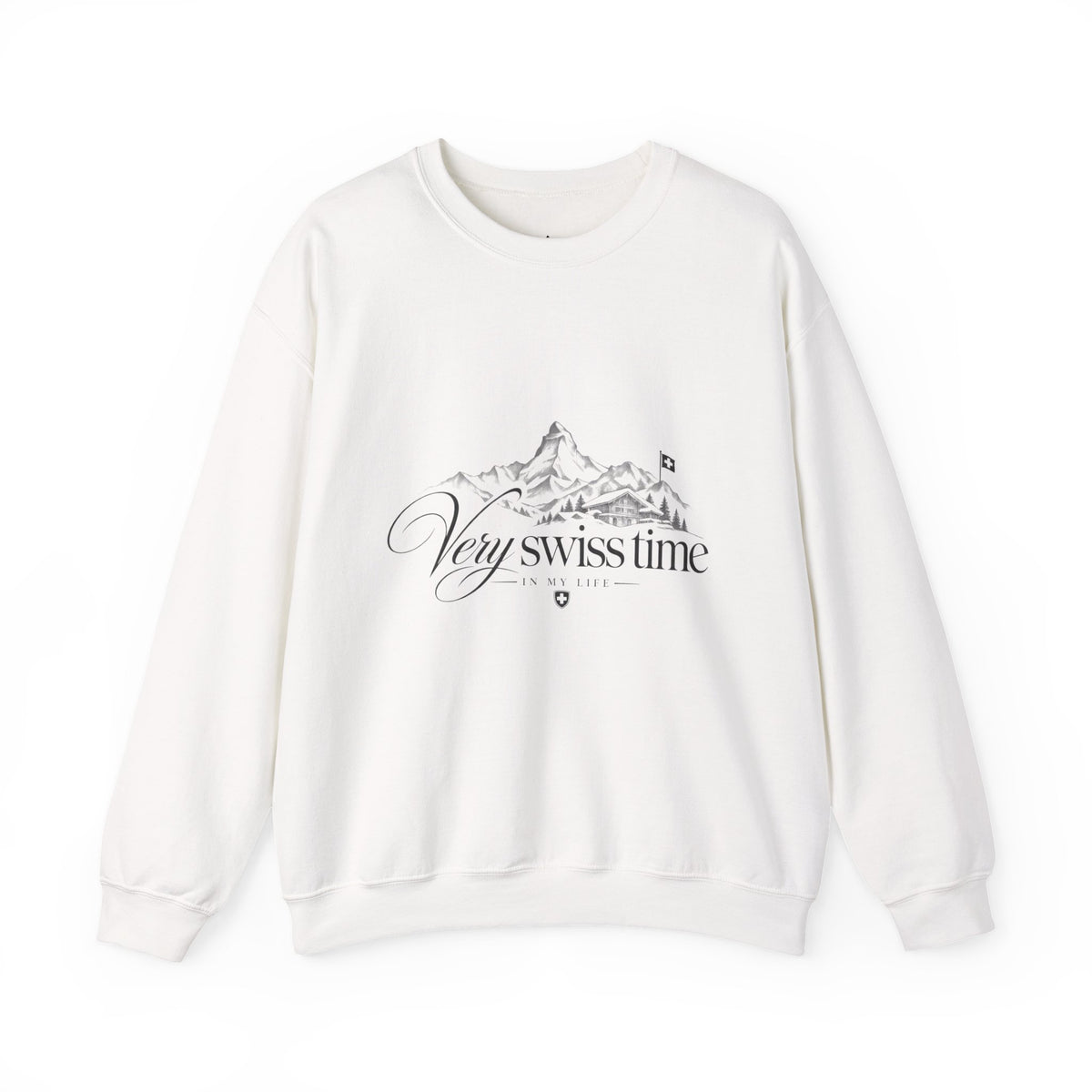Very Swiss Time Crewneck Sweatshirt — Mountain Ski Chalet Graphic