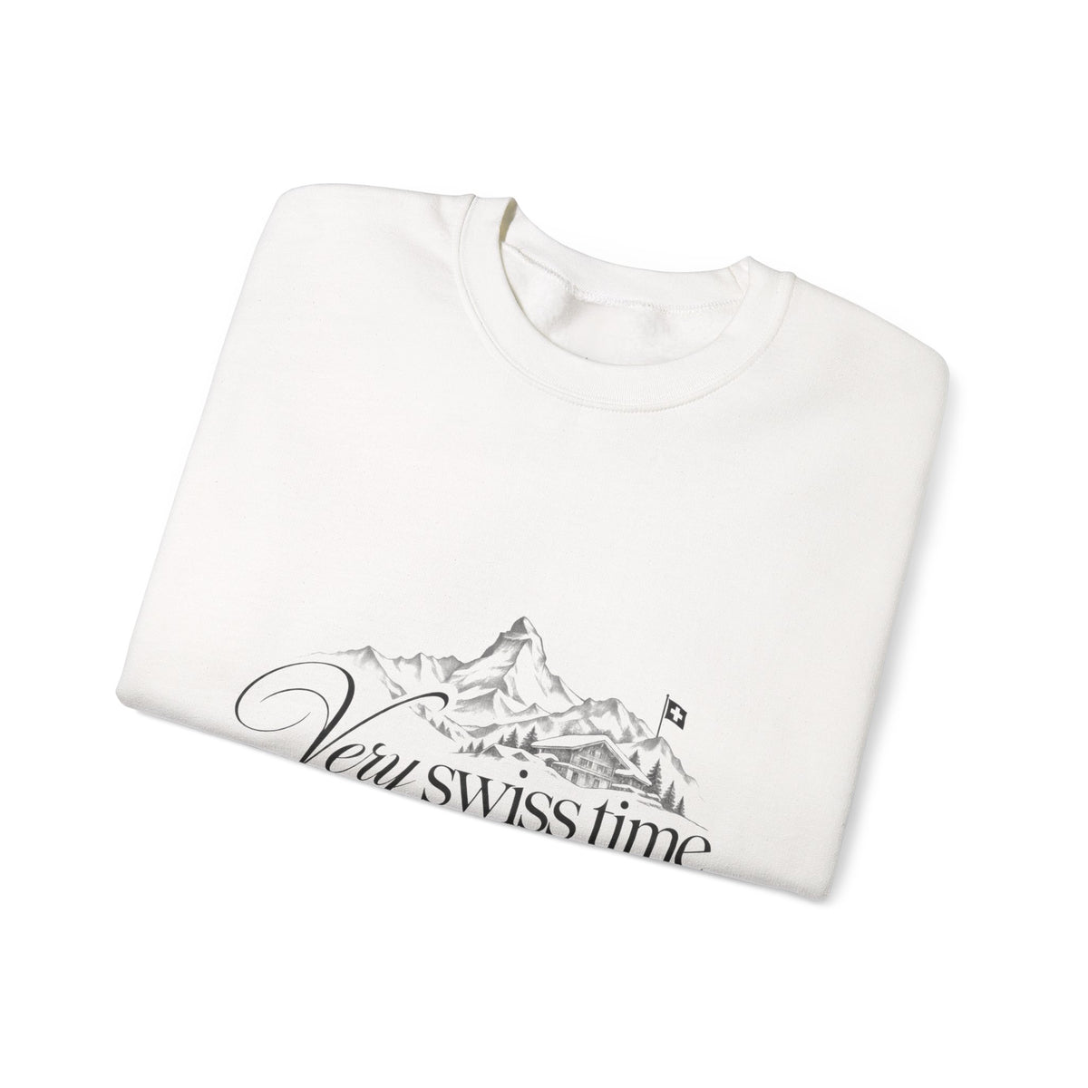Very Swiss Time Crewneck Sweatshirt — Mountain Ski Chalet Graphic