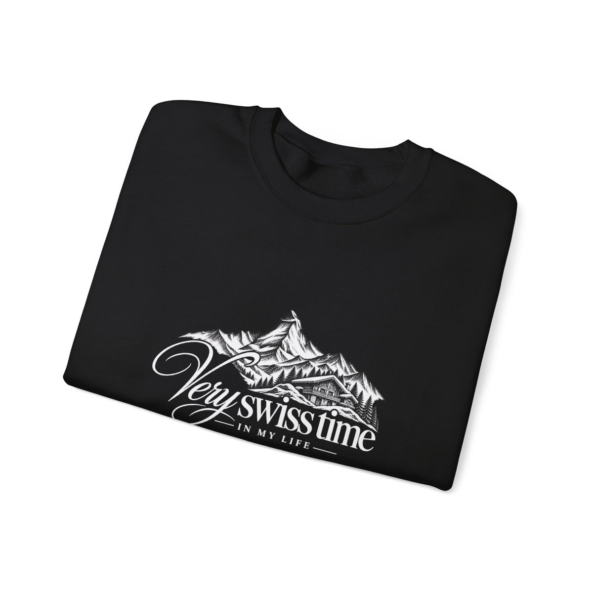 Very Swiss Time Crewneck Sweatshirt — Mountain Ski Chalet Graphic