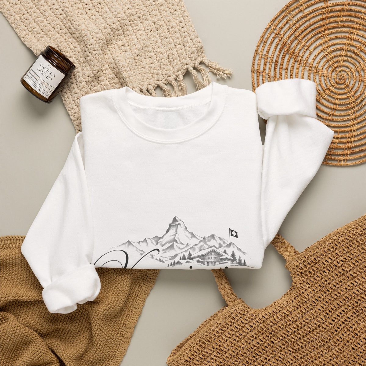 Very Swiss Time Crewneck Sweatshirt — Mountain Ski Chalet Graphic