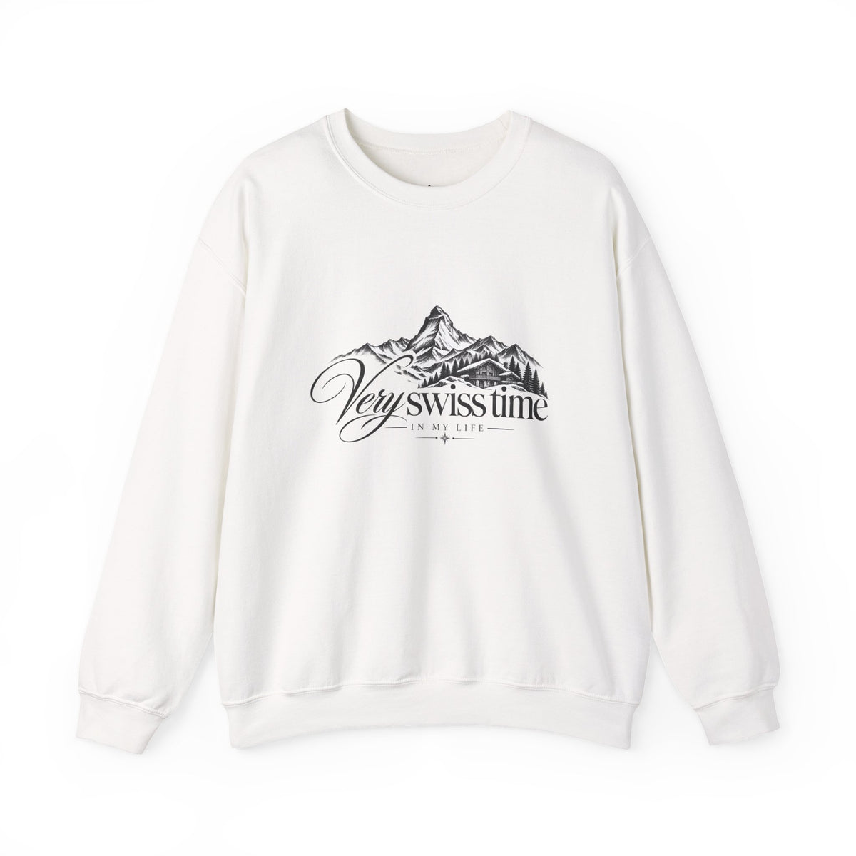 Very Swiss Time Crewneck Sweatshirt — Mountain Ski Chalet Graphic